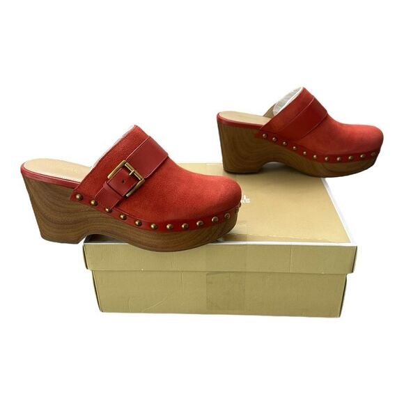 Michael Kors Red Suede Wood-Platform Clogs - Picture 5 of 10